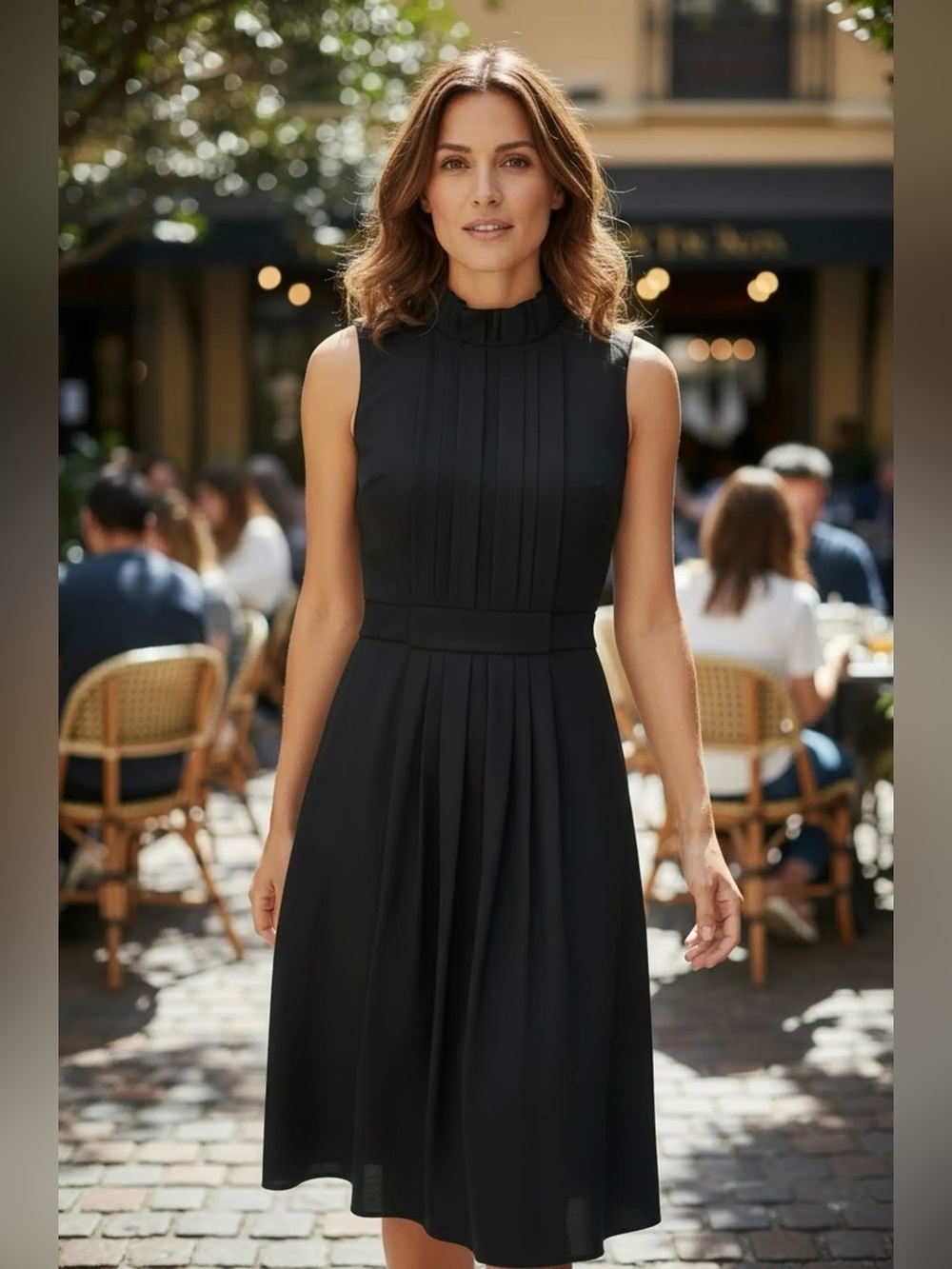 Vera Wang sleeveless pleated cocktail dress